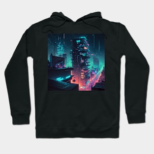 Skyline View of a Cyberpunk City Hoodie